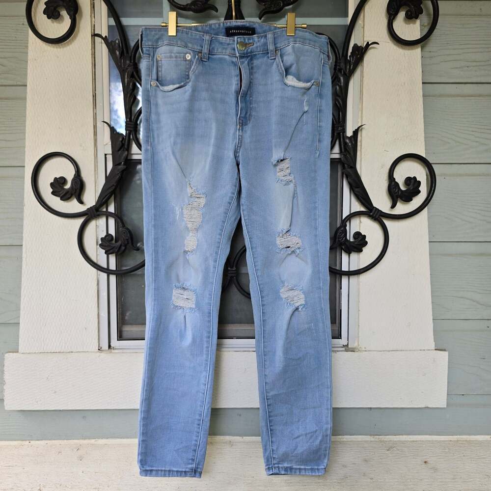 Aeropostale High Rise Distressed Jeggings Light Wash Women's 14 Reg Grunge